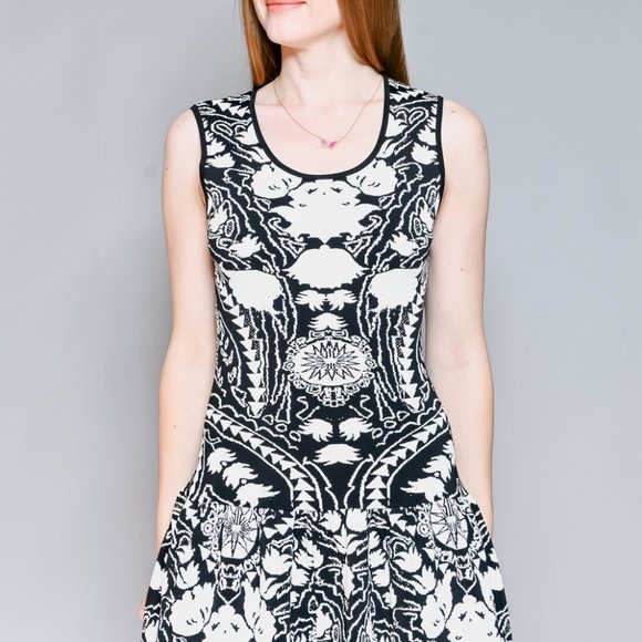 262. MARCHESA VOYAGE Rorschach Knit Floral Dress XS - Picture 2 of 7